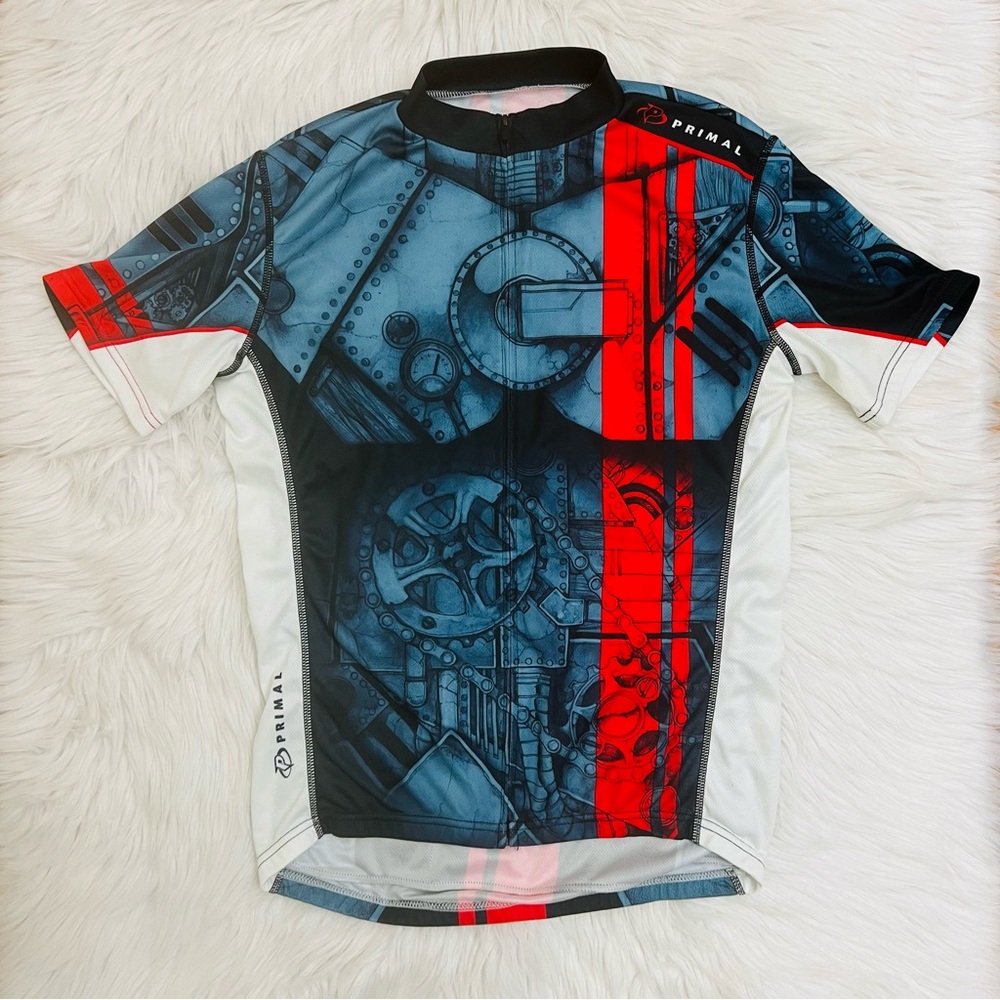 Men's Primal Torque Cycling Jersey Bike Full Zip Blue White Red Gear Size M